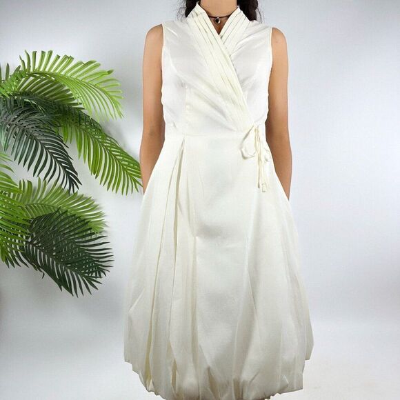Vintage White Classy Coquette Sleeveless Cottagecore Midi Wrap Dress (NWT) / 6 - Picture 3 of 7